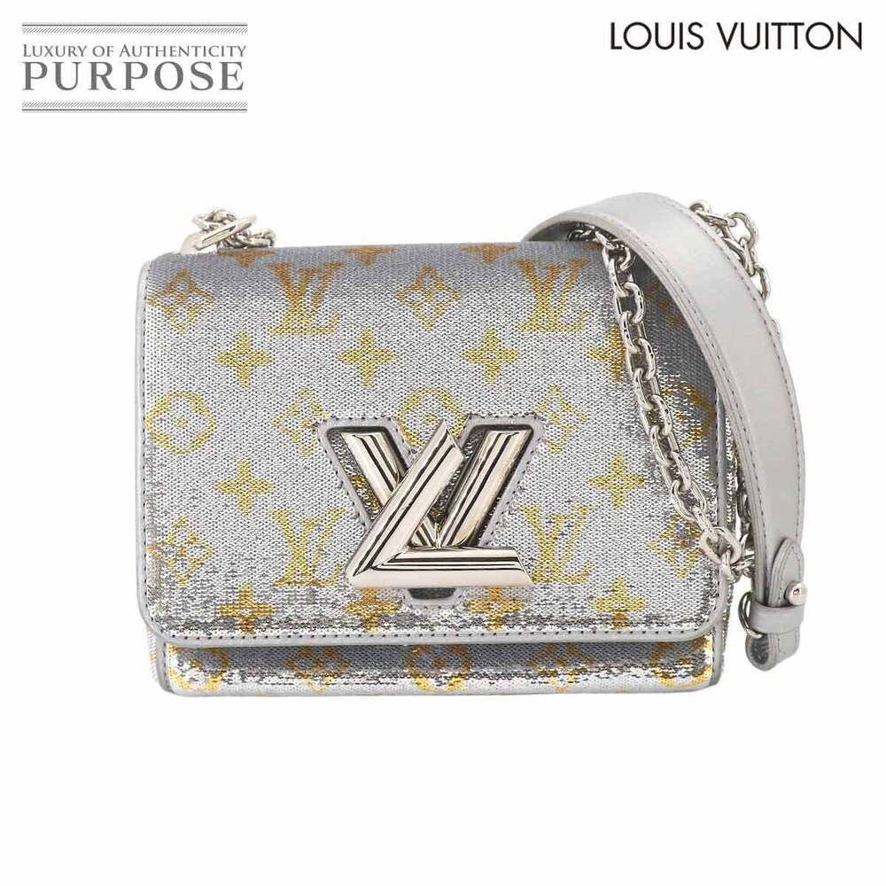 Louis Vuitton Monogram Sequin Twist Chain Shoulder Bag Canvas Leather Silver